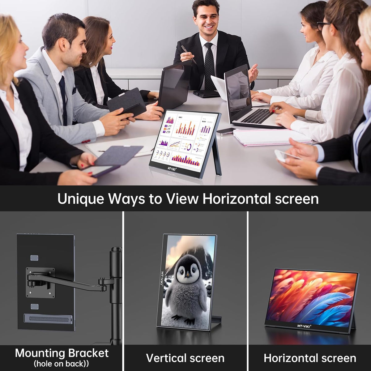 MT-VIKI 15.6 inch Laptop Screen Extender, Potable Screen for Laptop Only One USB-C Cable Connection, Compatiable with Win/Mac (M1,M2, M3), FHD 1080P, 360° Rotation - PuriLite