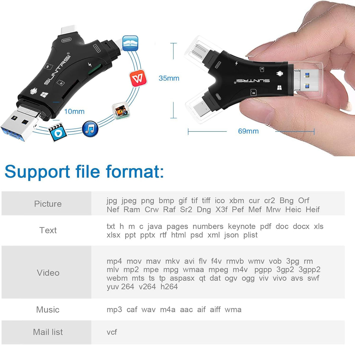 SD Card Reader for iPhone/ipad/Android/Mac/Computer/Camera,4 in1 Micro SD Card Reader Trail Camera Viewer, Portable Memory Card Reader SD Card Adapter for SD and TF Cards(White) (White) - PuriLite