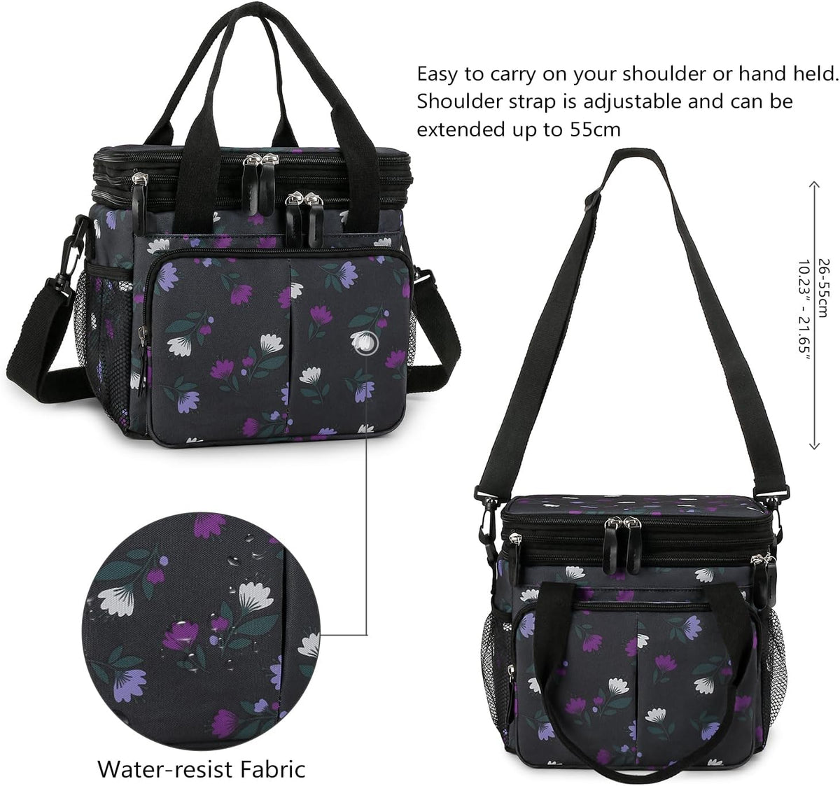 Lunch Bag Women Insulated Lunch Box for Work, Purple Expandable Large Lunch Bags, Leakproof Double Deck Lunch Box Cooler Bag（Purple） - PuriLite