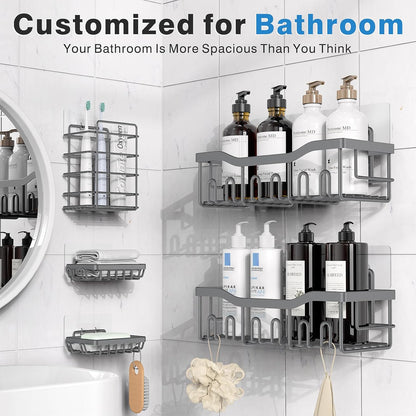 EUDELE 5-Pack Rustproof Stainless Steel Shower Caddy – No Drill Adhesive Bathroom Organizer with Large Capacity, Spacious Shower Shelves for Inside Shower, Kitchen & Home Decor Storage - PuriLite