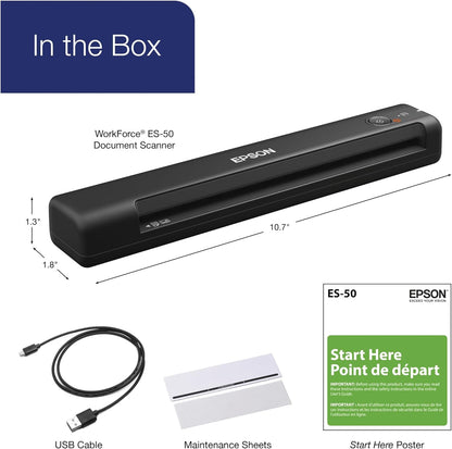 Epson WorkForce ES-50 Portable Sheet-fed Document Scanner for PC and Mac, Black - PuriLite