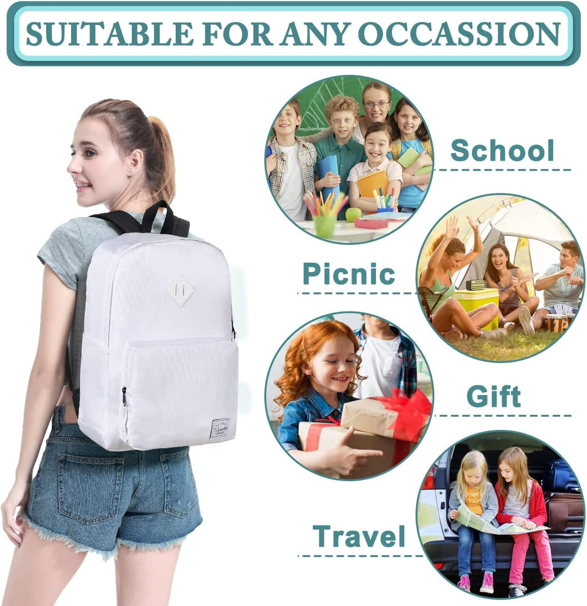 VASCHY Lightweight School Backpack for Women with Sleeve for 14" Laptop - PuriLite