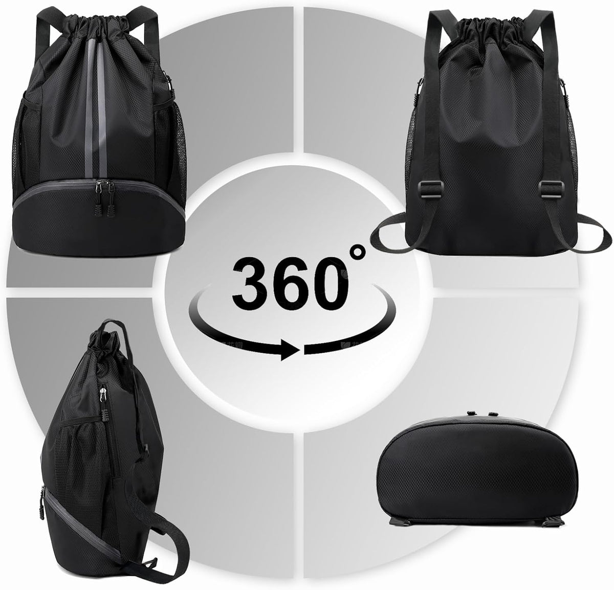 Hoedia Sports Drawstring Backpack - String Swim Gym Bag with Shoes Compartment and Wet Proof Pocket for Women/Men - PuriLite