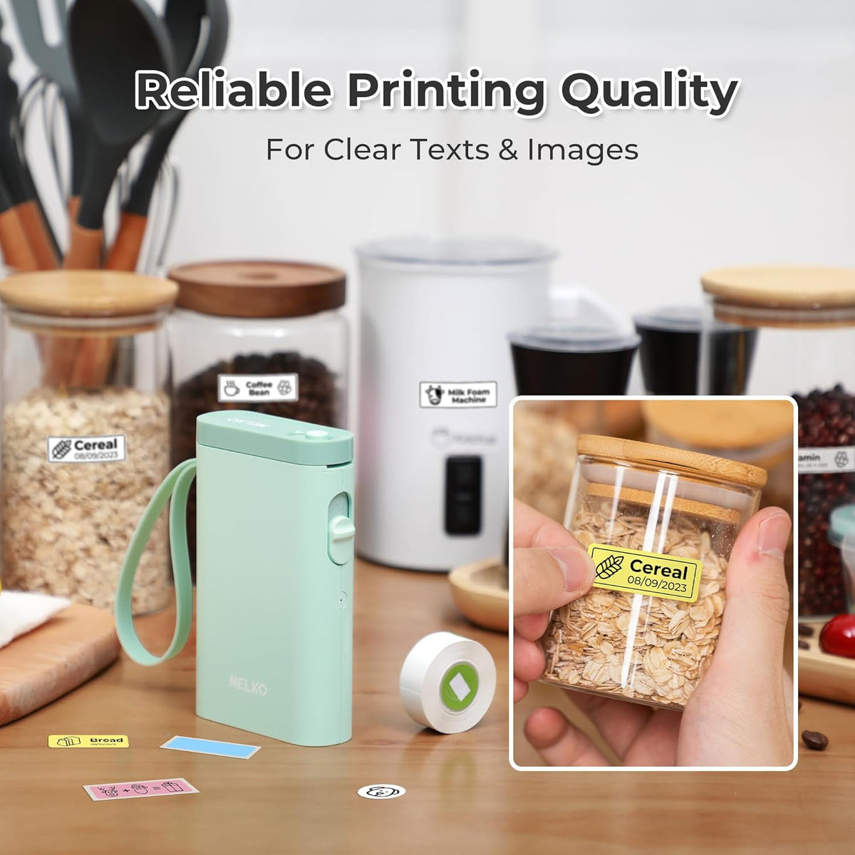 Nelko Label Maker Machine with Tape, P21 Portable Bluetooth Label Printer, Wireless Built-in Cutter Sticker Maker Mini Label Makers with Multiple Templates for School Organizing Office Home, White - PuriLite