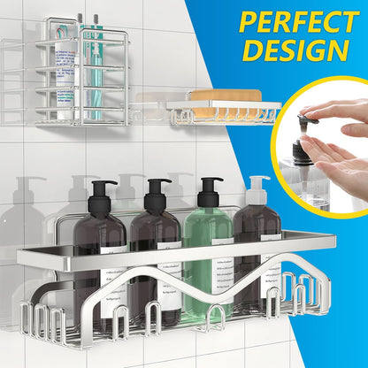 Coraje Adhesive Shower Caddy, 5-Pack Shower Shelves, Large Capacity Load Bearing 40 LBS Shower Organizer, No Drilling Shower Shelf, Rustproof Stainless Steel Bathroom Shower Storage, Black - PuriLite