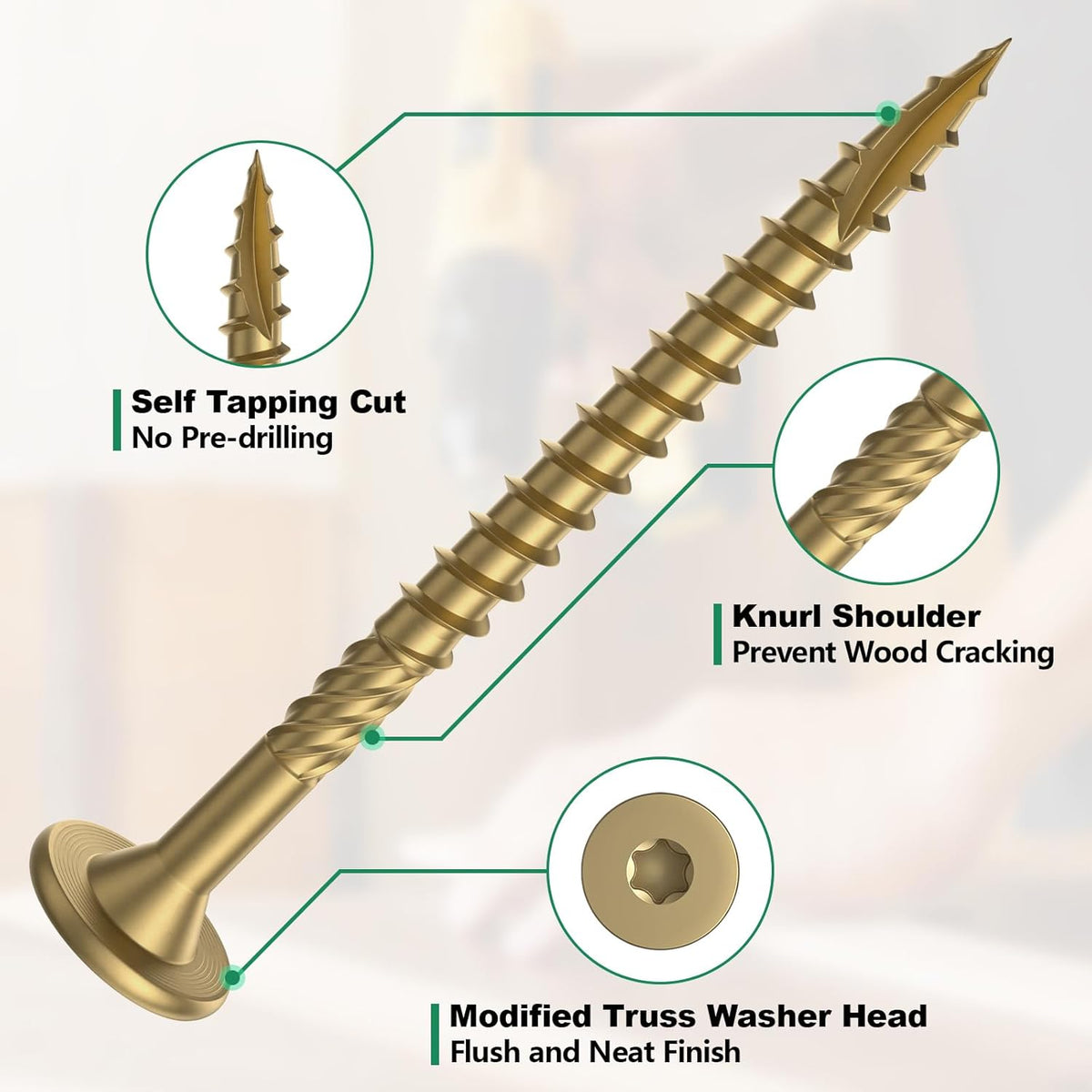 FMhotu 6 Inch Heavy-Duty Outdoor Deck Screws, 50Pcs Star Drive Decking Wood Screws, Rust Resistant Timber Screws for Timber/Log/Landscaping Wood (#14 x 6 Tan - PuriLite