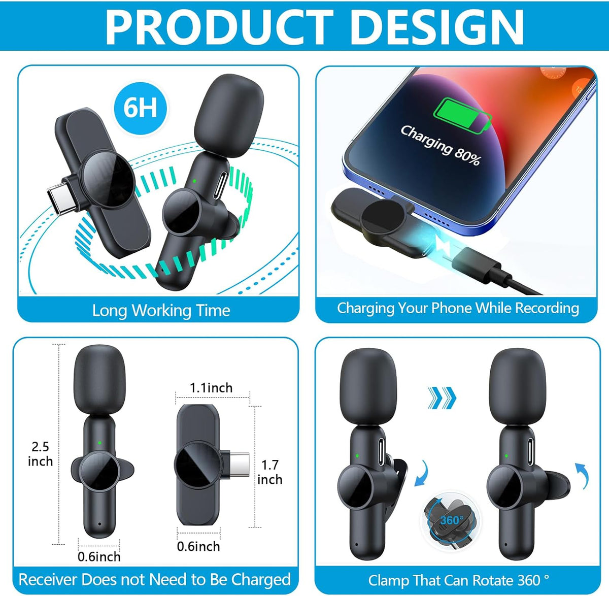 2 Pack Wireless Lavalier Microphone for iPhone iPad, RICCHI Mini Microphone Plug-Play Wireless Mic for Video Recording, Interview, YouTube, Facebook, TikTok, Auto Sync and Noise Reduction - PuriLite