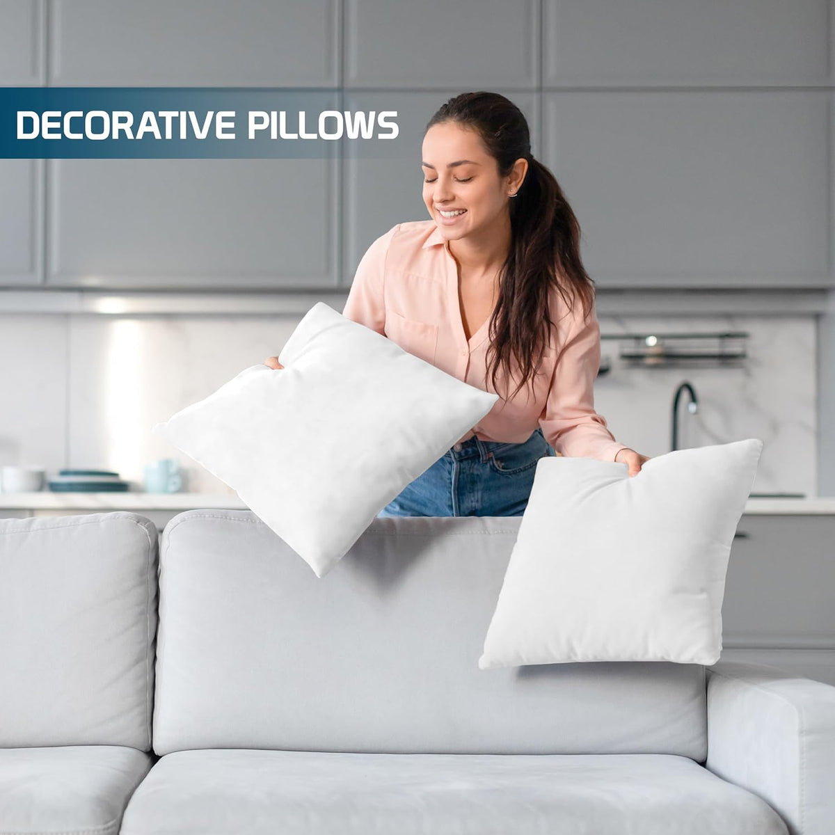 Utopia Bedding Throw Pillows (Set of 4, White), 18 x 18 Inches Pillows for Sofa, Bed and Couch Decorative Stuffer Pillow - PuriLite
