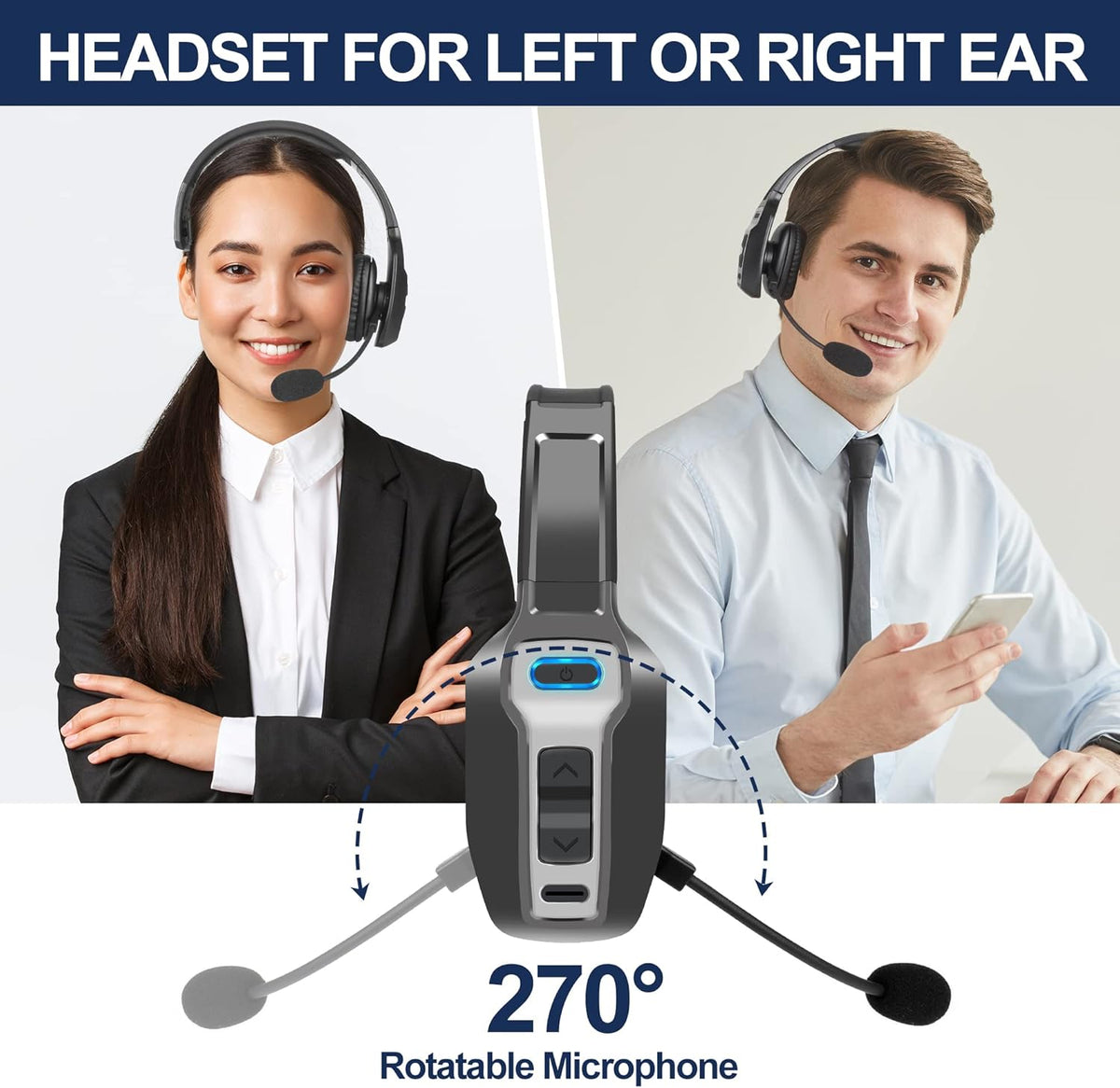 Sarevile Trucker Bluetooth Headset, V5.2 Wireless Headset with Upgraded Microphone AI Noise Canceling, On Ear Bluetooth Headphone with Mute for Driver Office Call Center - PuriLite