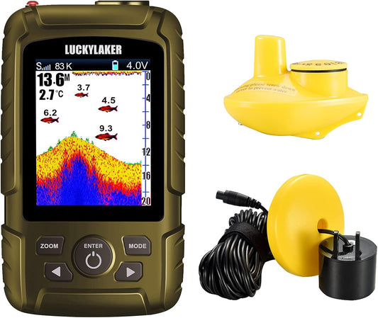 LUCKYLAKER Sensor Handheld Fish Finder Water LCD Boat Depth Finder Display Transducer Wireless Waterproof Fish Finders Transducer Fishing Gift - PuriLite