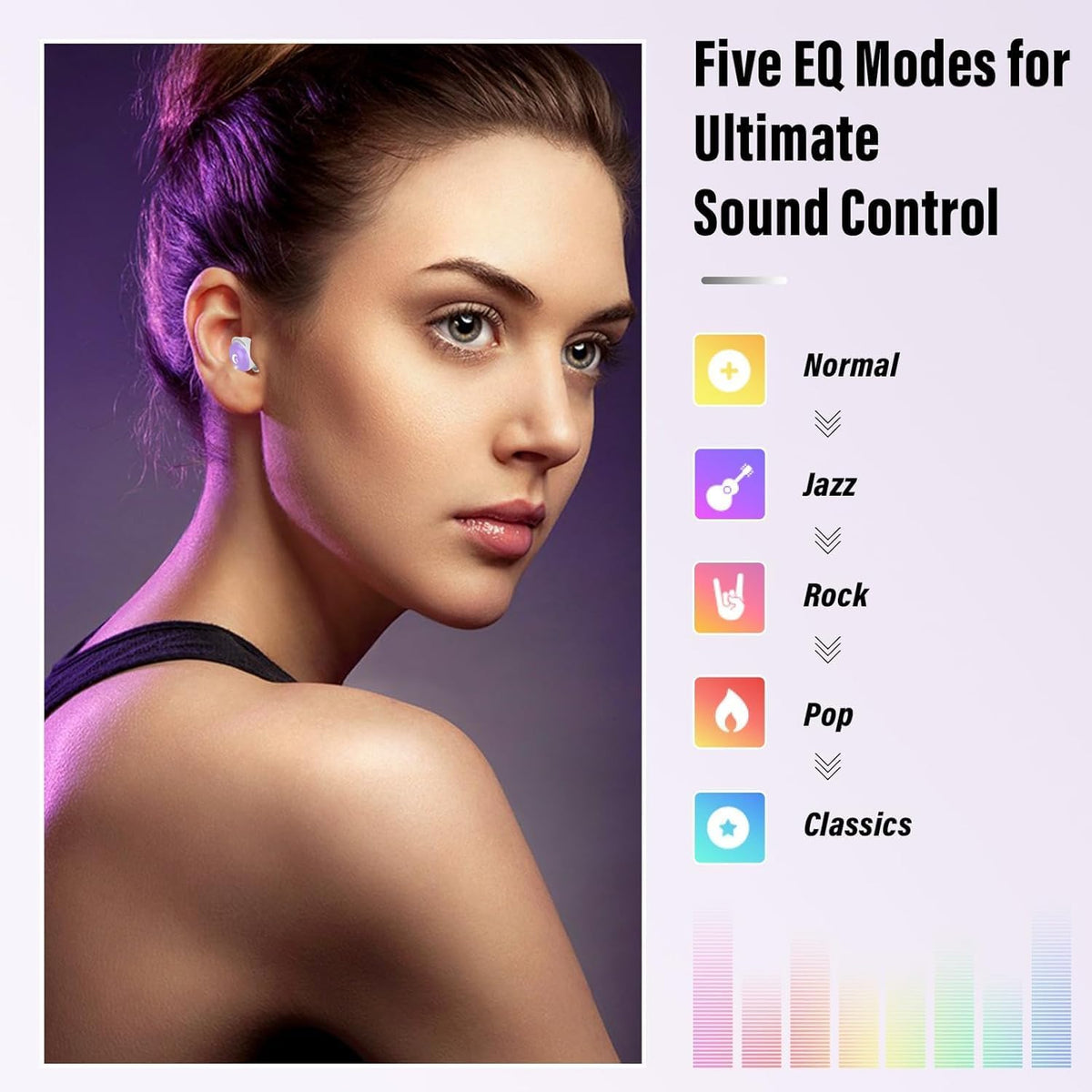 VEKJ Sleep Earbuds, Bluetooth 5.4 Mini Wireless Ear Euds with Multifunctional Touch Screen, 48H Bass Stereo Headphones with Sleep Mode/5 EQ Modes/ENC Noise Cancelling, IPX7 Earphones for iOS Android - PuriLite