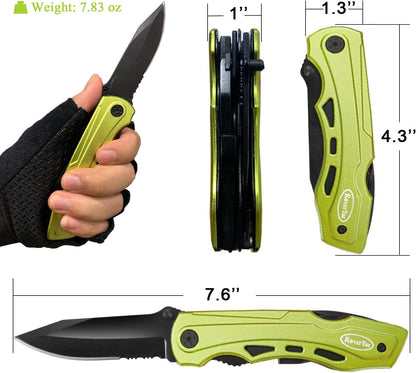 RoverTac Pocket Knife Tactical Folding Knife Multi Tool Survival Camping Knife, Multitool Knife Pliers Bottle & Can Opener 9-Pack Screwdrivers Liner Lock Nylon Sheath, Pocket Knife for Camping Hiking - PuriLite