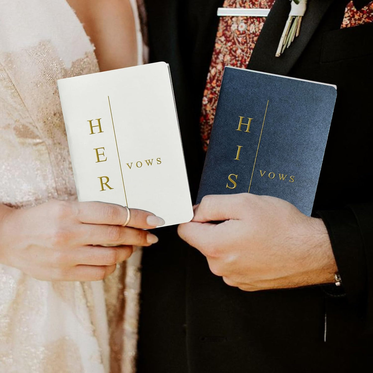WeddingGiftsWedding Vow Books His and Hers Soft Touch Gold Foil Engraving Vow Books Wedding Essentials Wedding Accessories(TR-HH-Black) - PuriLite