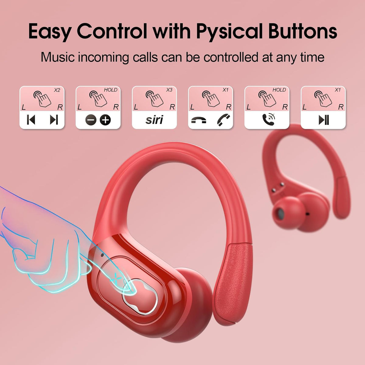 STECEi Wireless Earbuds 75hrs Bluetooth 5.4 Headphone Sport, Bluetooth Earbuds HiFi Stereo Over Ear Bud with Earhooks, ENC Noise Cancelling Mic, IP7 Waterproof Wireless Earphone for Workout/Running - PuriLite