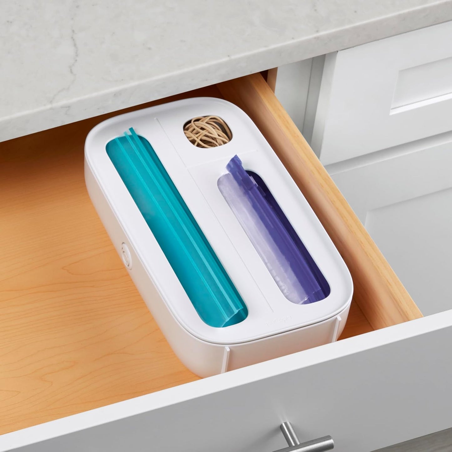 YouCopia StoraBag Drawer Food Bags Dispenser, 3-Slot, Plastic Sandwich Bag Organizer for Kitchen Storage - PuriLite