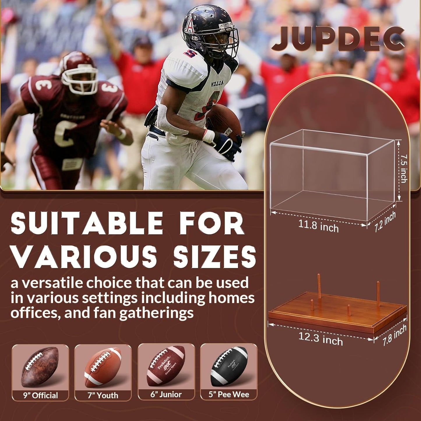 JupDec Baseball Display Case, Clear Cube Baseball Holder with Wooden Base, Autograph Baseball Stand Box for Single Ball, Acacia Wood, Brown, 1 Pack - PuriLite