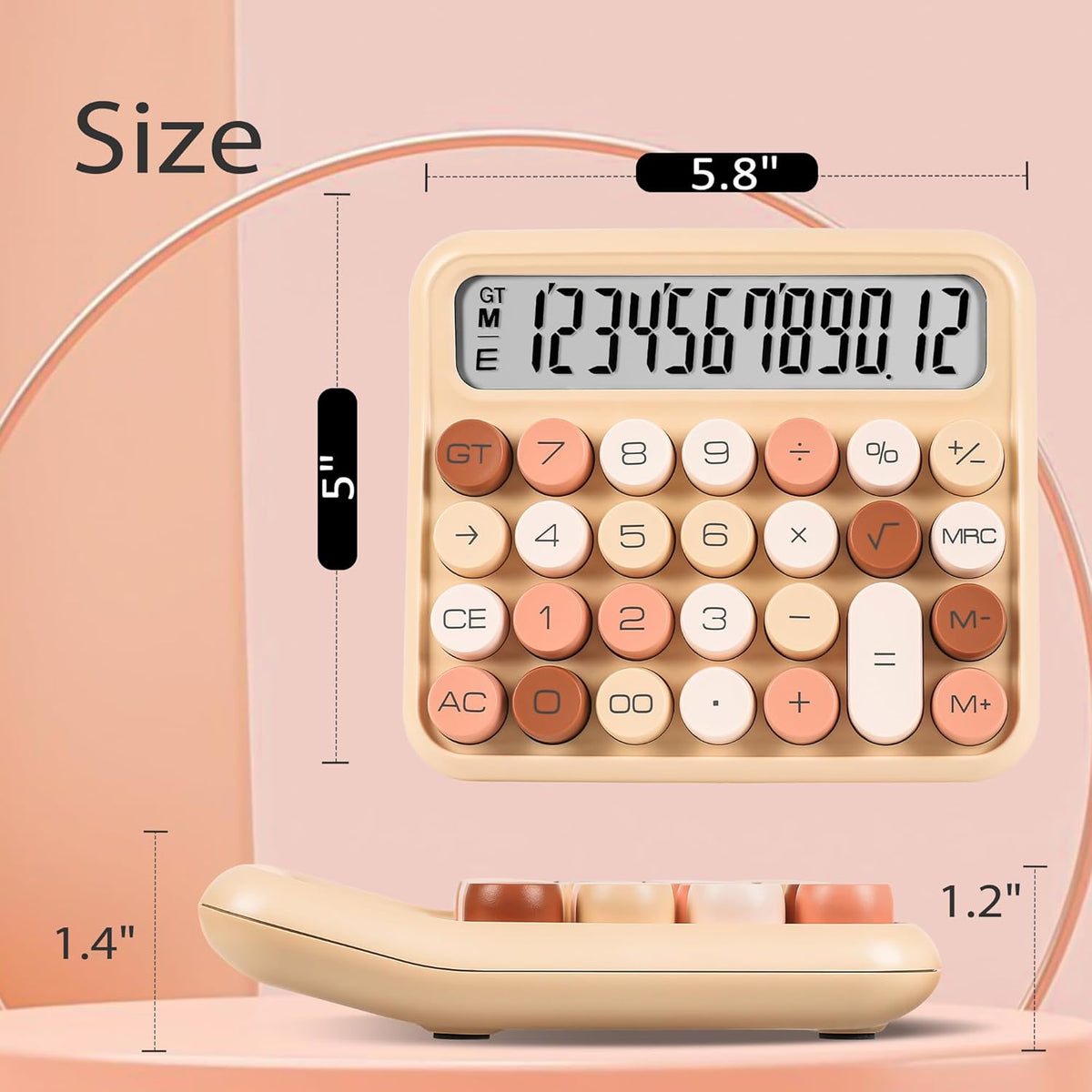 VEWINGL Mechanical Switch Calculator, 12 Digit Large LCD Display and Buttons, Great for Everyday Life and Basic Office Work, with Battery - PuriLite
