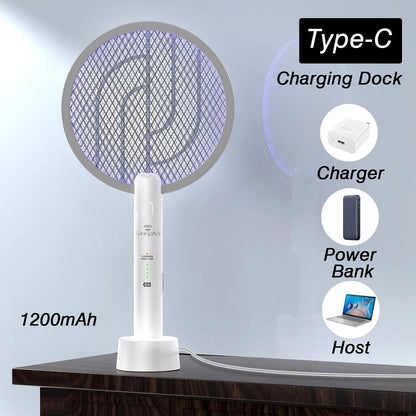 Gooqand Bug Zapper Racket, 2 in 1 Electric Fly Swatte with 3 Layer Safety Mesh, 4000V Fly Zapper with USB Rechargeable, Indoor Outdoor Fly Racket for Bedroom, Kitchen, Camping - PuriLite