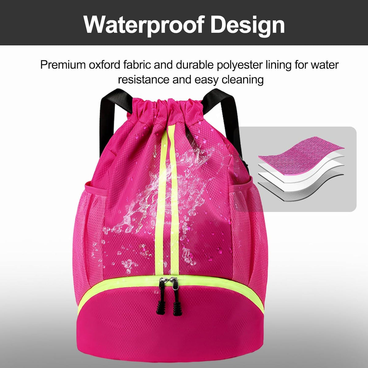 Hoedia Sports Drawstring Backpack - String Swim Gym Bag with Shoes Compartment and Wet Proof Pocket for Women/Men - PuriLite