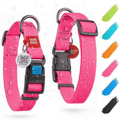Waterproof Dog Collar - Adjustable Glow Dog Collar for Large Dogs, Small and Medium Dogs - Heavy Duty Dog Collars with Durable Metal Clasp and QR Dog Tag - Glow in The Dark Dog Collars - PuriLite