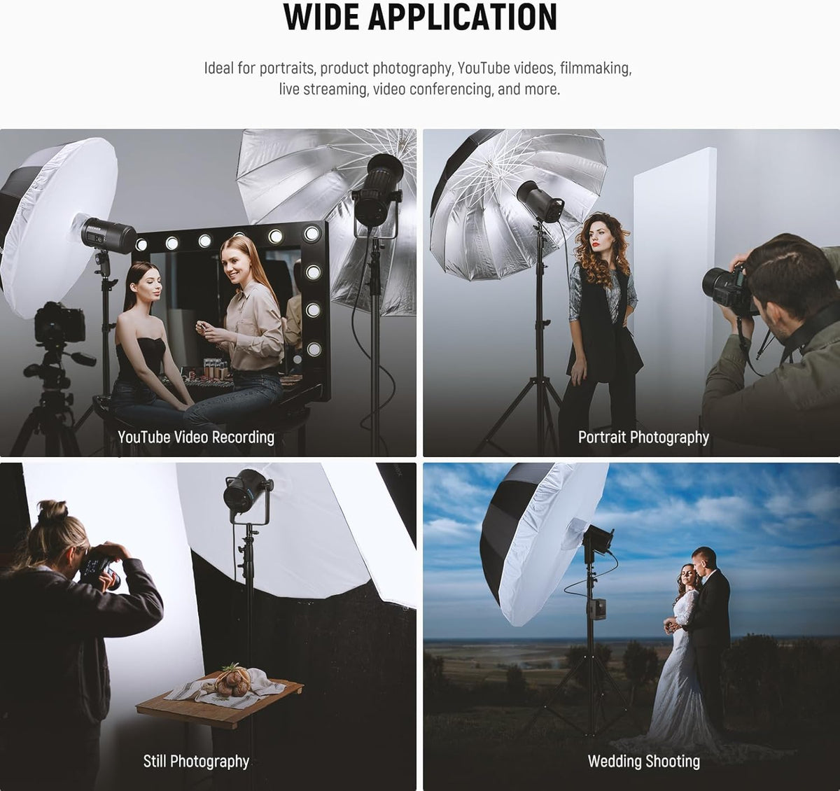 NEEWER 71"/180cm Parabolic Reflective Umbrella Photography with White Inner, Soft Lighting with Diffuser Cover, Bag, Quick Fold for Camera Photo Studio Video Light Shooting Monolight Flash, NS4U - PuriLite