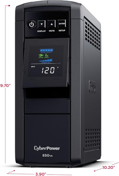 CyberPower CP1500PFCLCD PFC Sinewave UPS System, 1500VA/1000W, 12 Outlets, AVR, Mini Tower, Black - PuriLite