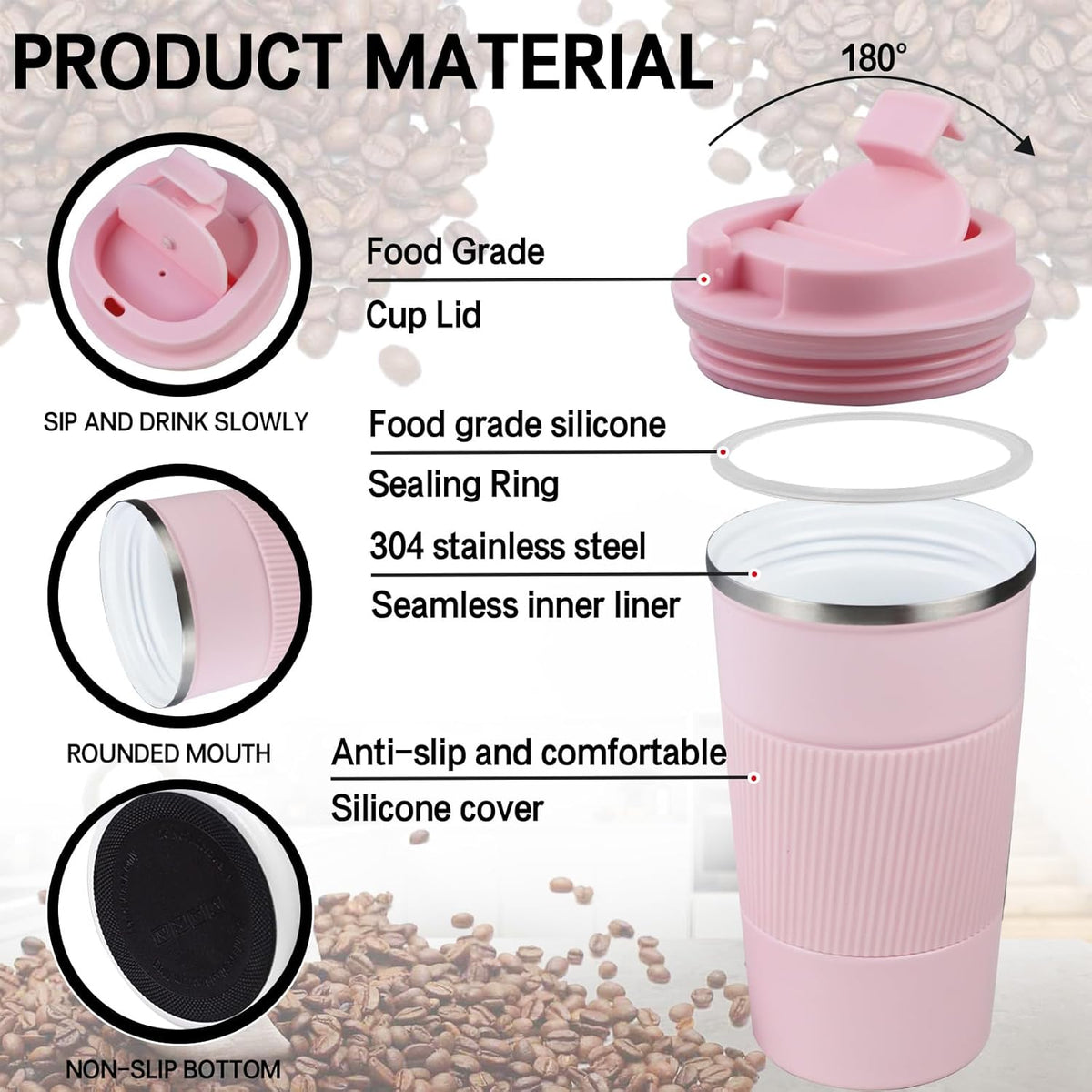 18oz Mug with Ceramic Coating Inside, Insulated Coffee Mug with Lid, Leak Proof Coffee Travel Mug, Travel Coffee Mug Fits in Car Cup Holder - PuriLite