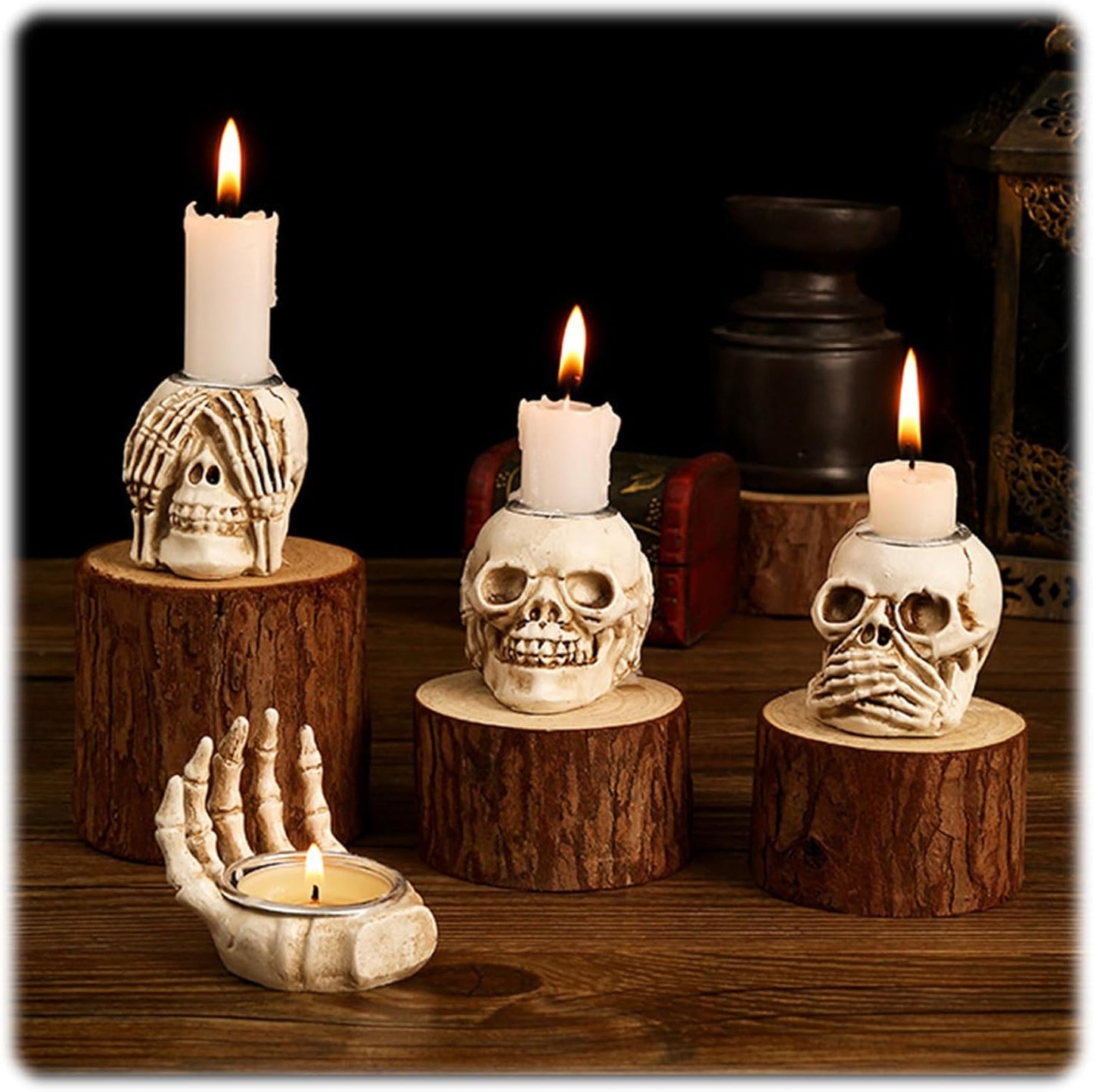 4Pcs Halloween Skeleton Candlestick,Halloween Candle Holder Gothic Skeleton Palm Skull Decor for Home Bar Party Tabletop,Creepy Themed Party Decorations,Escape Room Script Kill Prop - PuriLite