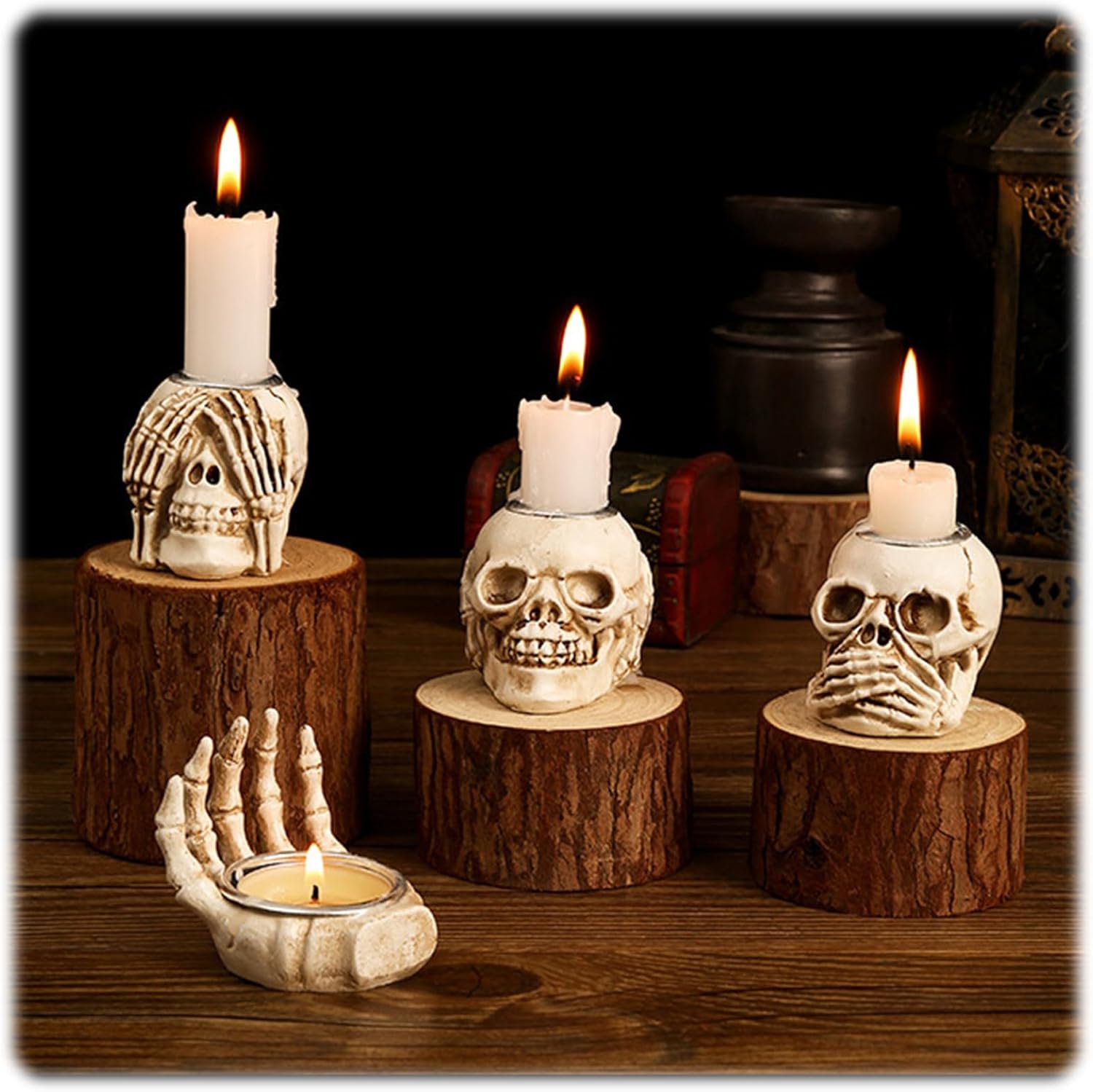 4Pcs Halloween Skeleton Candlestick,Halloween Candle Holder Gothic Skeleton Palm Skull Decor for Home Bar Party Tabletop,Creepy Themed Party Decorations,Escape Room Script Kill Prop - PuriLite