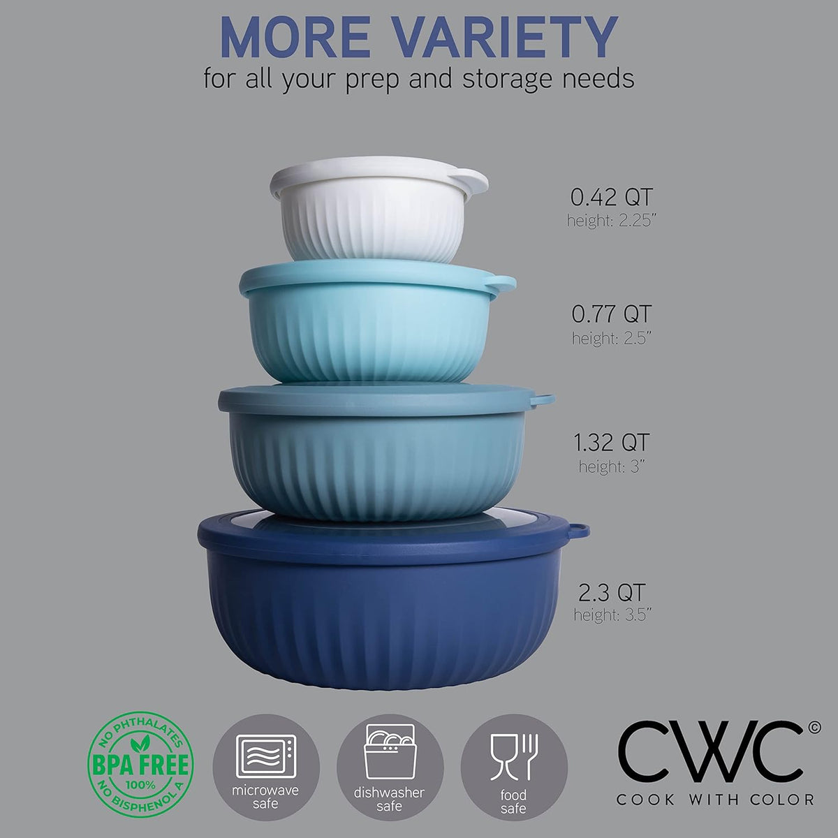 COOK WITH COLOR Prep Bowls with Lids- 8 Piece Nesting Plastic Small Mixing Bowl Set with Lids (Teal Ombre) - PuriLite