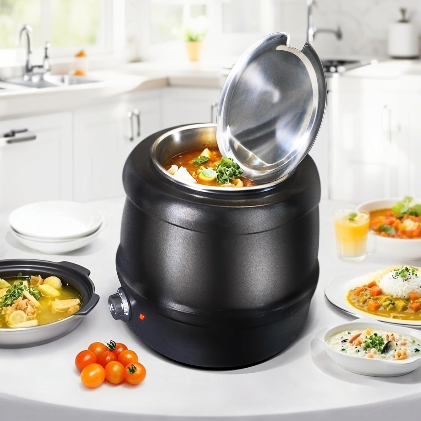 CLIVIA Soup Warmer, 11 Qt Soup Kettle Warmer Electric Commercial Food Kettle Warmer Coountertop with Hinged Lid & Detachable Stainless Steel Insert Pot for Restaurant/Buffet/Hotel/Family, Black - PuriLite