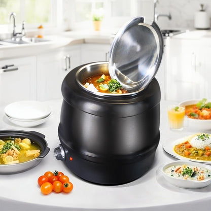 CLIVIA Soup Warmer, 11 Qt Soup Kettle Warmer Electric Commercial Food Kettle Warmer Coountertop with Hinged Lid & Detachable Stainless Steel Insert Pot for Restaurant/Buffet/Hotel/Family, Black - PuriLite