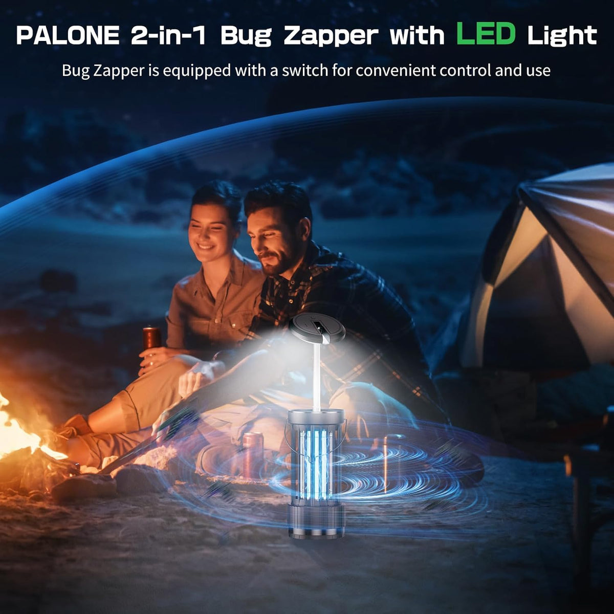 PALONE Bug Zapper, 4000mAh Electric Bug Zapper with LED Light, Retractable Fly Zapper with 3 Levels of Lighting Intensity Used for Indoor Outdoor - PuriLite