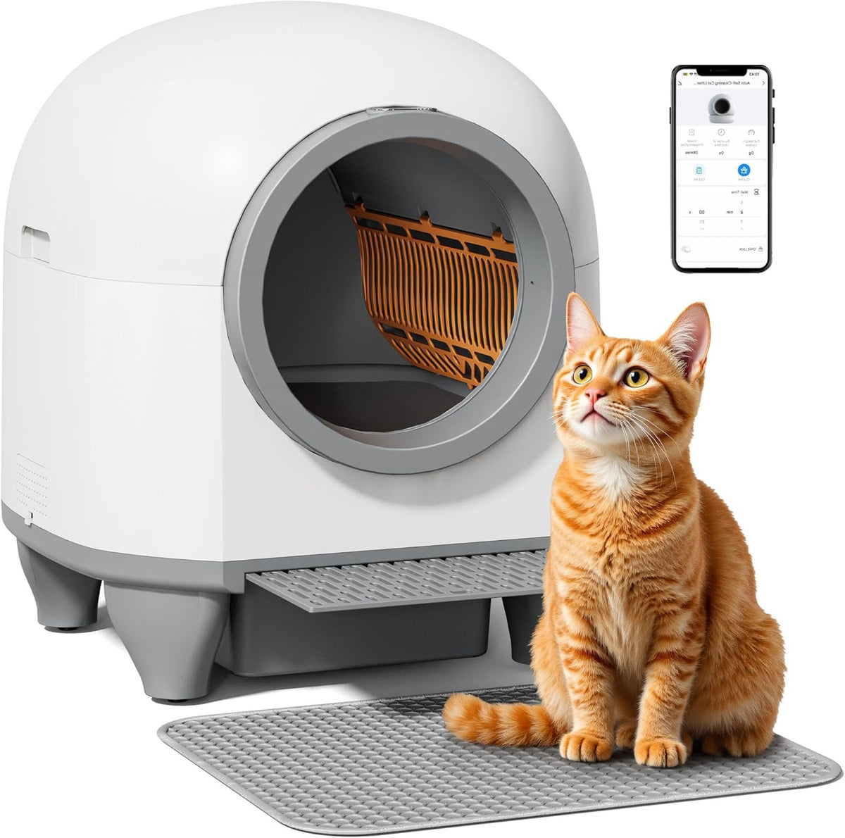 VICTONE Self Cleaning cat Litter Box with App Control Support Safety Protection, 90L Automatic Cat Litter Box for Multiple Cats with A Complimentary Garbage Bag (White) - PuriLite