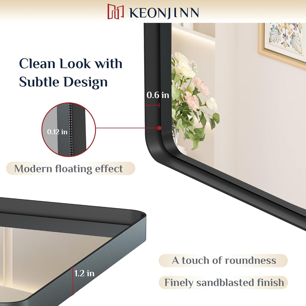 Keonjinn 42 x 36 Brushed Nickel Bathroom Vanity Mirror, Large Rounded Rectangle Bathroom Mirrors for over Sink, Metal Framed Silver Mirror for Wall, Shatterproof HD Tempered Glass(Horizontal/Vertical) - PuriLite