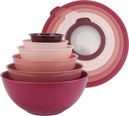 COOK WITH COLOR Mixing Bowls with TPR Lids - 12 Piece Plastic Nesting Bowls Set Includes 6 Prep Bowls and 6 Lids, Microwave Safe Mixing Bowl Set (Mint) - PuriLite