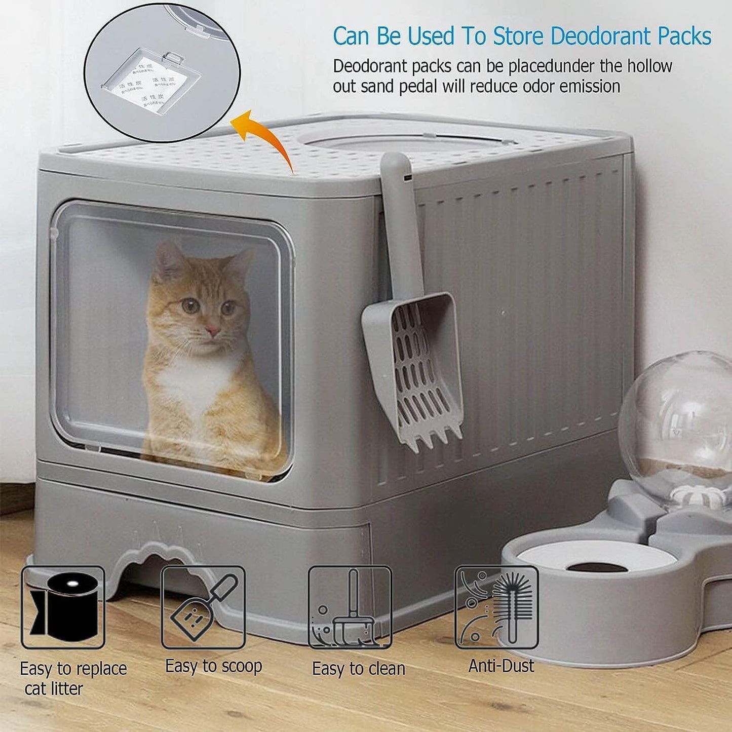 Foldable Cat Litter Box, Acotsun Extra Large Front Entry Enclosed Cat Potty, Top Entry Anti-Splashing Cat Toilet, Litter Cat Box - PuriLite