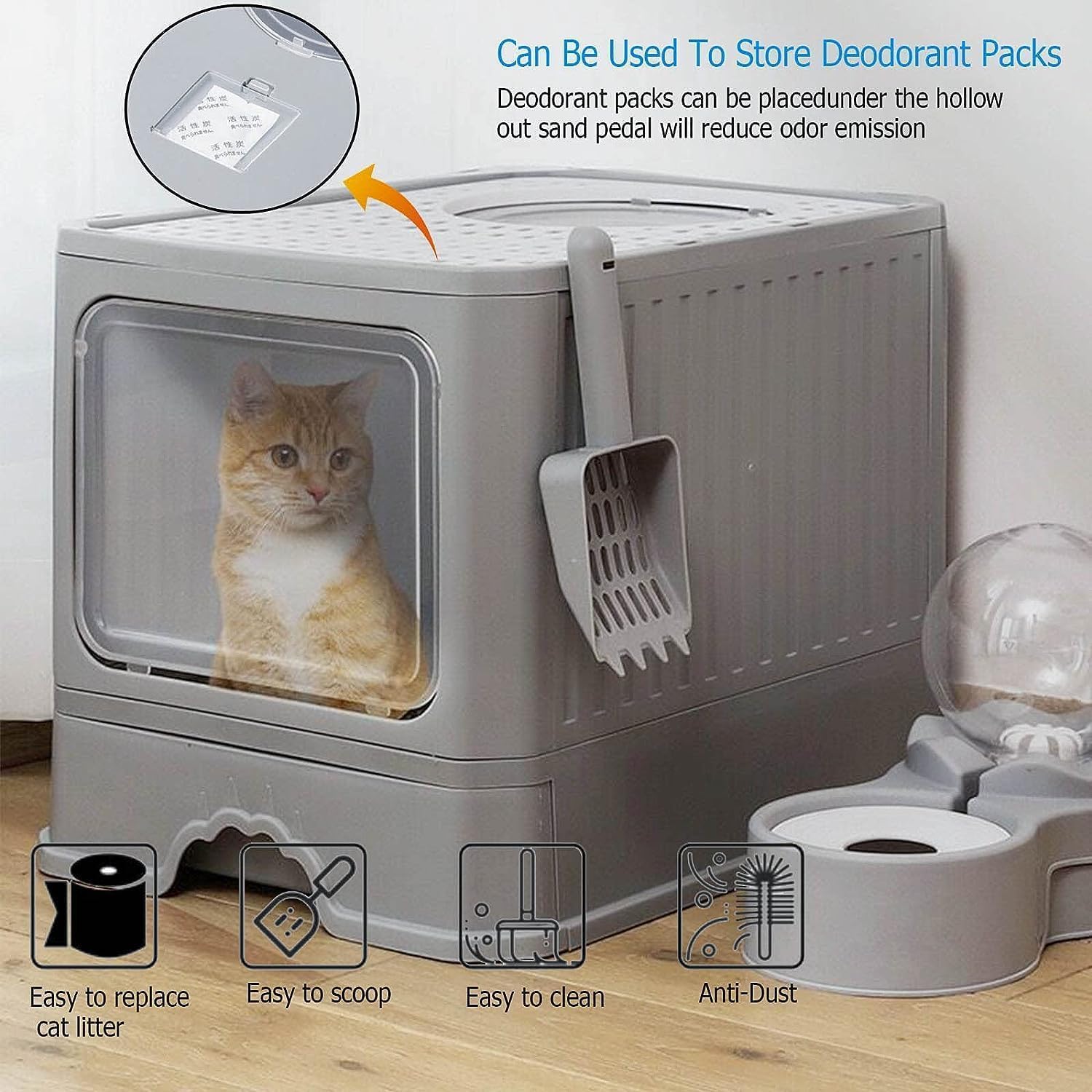 Foldable Cat Litter Box, Acotsun Extra Large Front Entry Enclosed Cat Potty, Top Entry Anti-Splashing Cat Toilet, Litter Cat Box - PuriLite