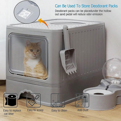 Foldable Cat Litter Box, Acotsun Extra Large Front Entry Enclosed Cat Potty, Top Entry Anti-Splashing Cat Toilet, Litter Cat Box - PuriLite