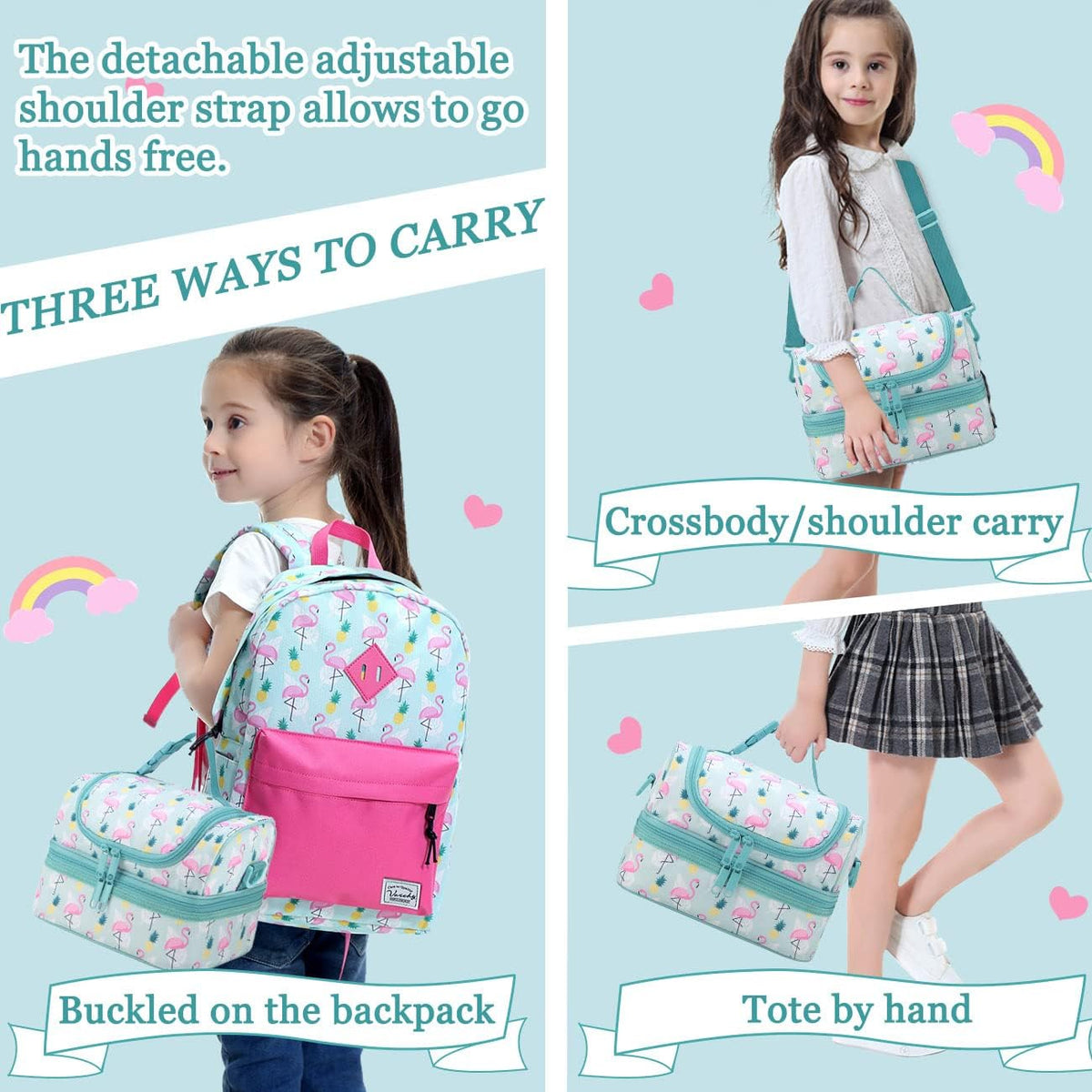 VASCHY Lunch Box Bag Men, Insulated Two Compartments Bento Cooler Bags for Adults/Women/Kids for School,Daycare,Kindergarten,Picnic Black - PuriLite