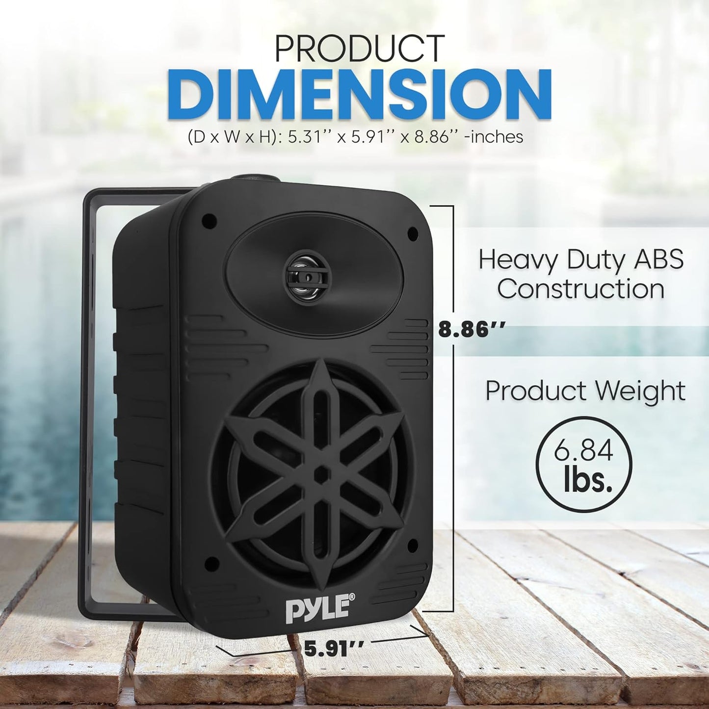 Pyle Indoor Outdoor Speakers Pair - 500 Watt Dual Waterproof 5.25” 2-Way Full Range Speaker System w/ 1/2” High Compliance Polymer Tweeter - in-Home, Boat, Marine, Deck, Patio, Poolside (Black) - PuriLite