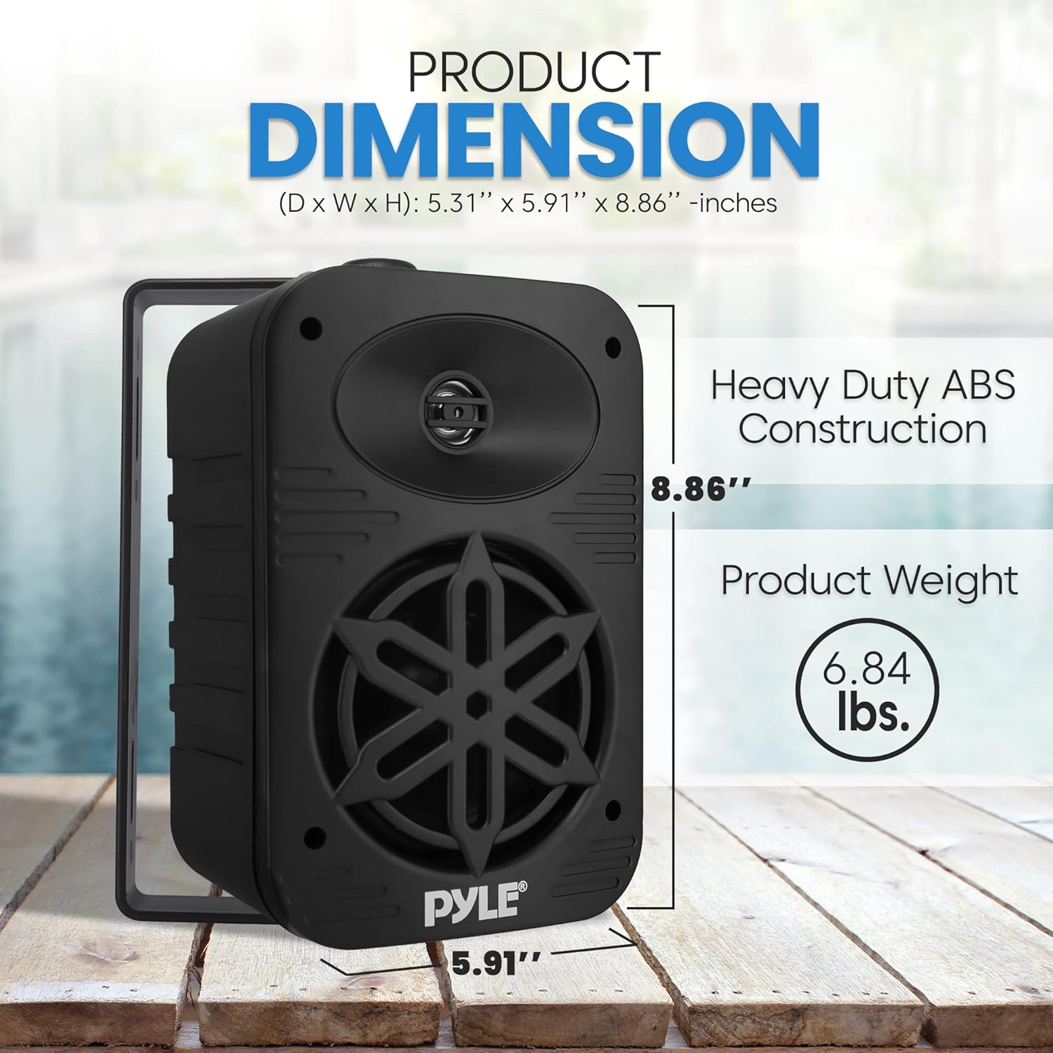 Pyle Indoor Outdoor Speakers Pair - 500 Watt Dual Waterproof 5.25” 2-Way Full Range Speaker System w/ 1/2” High Compliance Polymer Tweeter - in-Home, Boat, Marine, Deck, Patio, Poolside (Black) - PuriLite