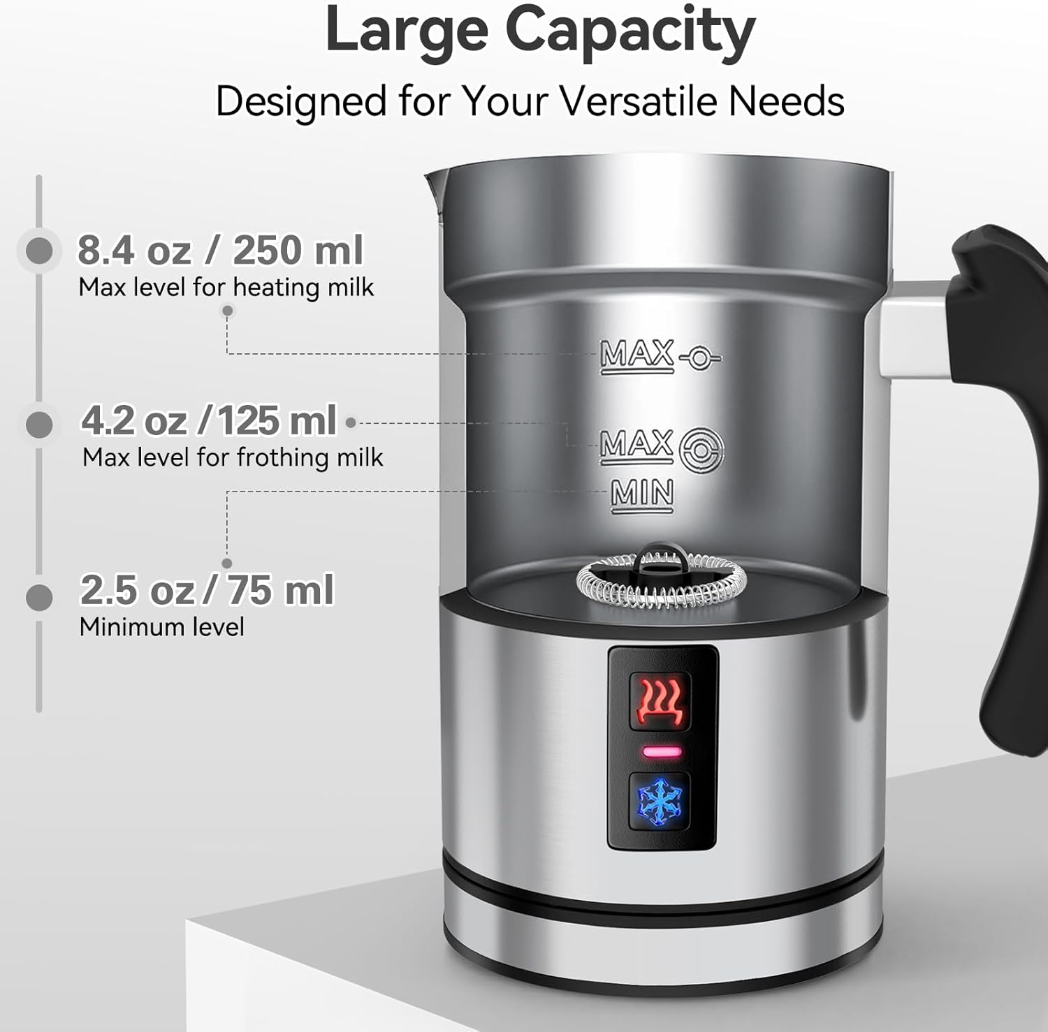 Secura Electric Milk Frother, Automatic Milk Steamer Warm or Cold Foam Maker for Coffee, Cappuccino, Latte, Stainless Steel Milk Warmer with Strix Temperature Controls (Black) - PuriLite