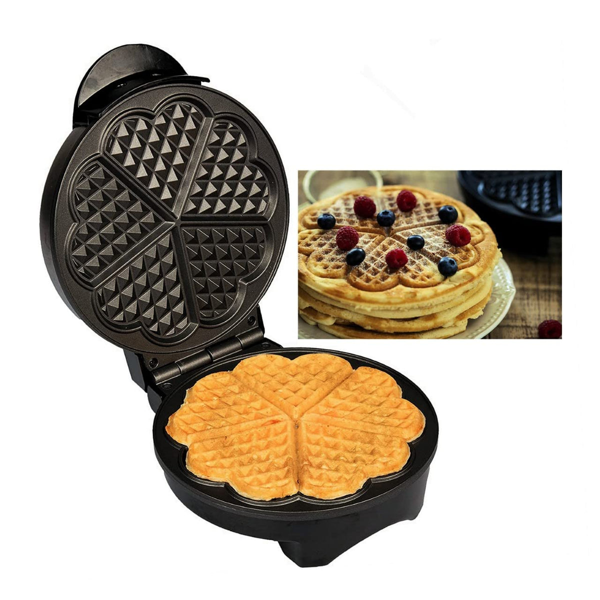 Mini Maker Waffle Maker 5“ Non-Stick Waffler Iron Stuffler Stuffed Wafflera Adjustable Browning Control, Heart, Pink - PuriLite