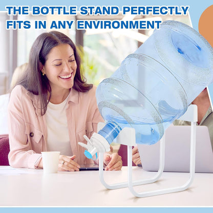 Eazmate Metal 5 Gallon Water Jug Stand Dispenser with 2.15 Inch Dustproof Valve, Non-Slip Drinking Water Cooler Rack with Two Reusable Spout - PuriLite