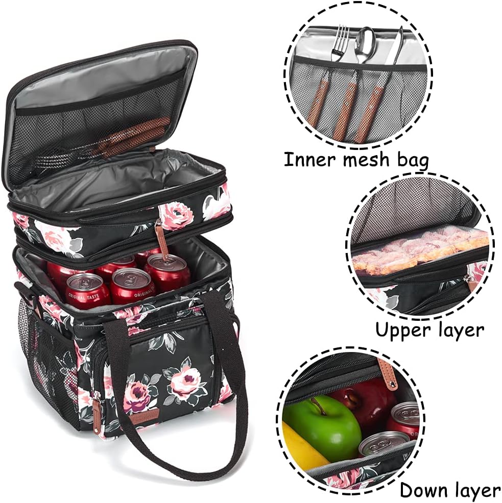 Lunch Bag Women Insulated Lunch Box for Work, Purple Expandable Large Lunch Bags, Leakproof Double Deck Lunch Box Cooler Bag（Purple） - PuriLite