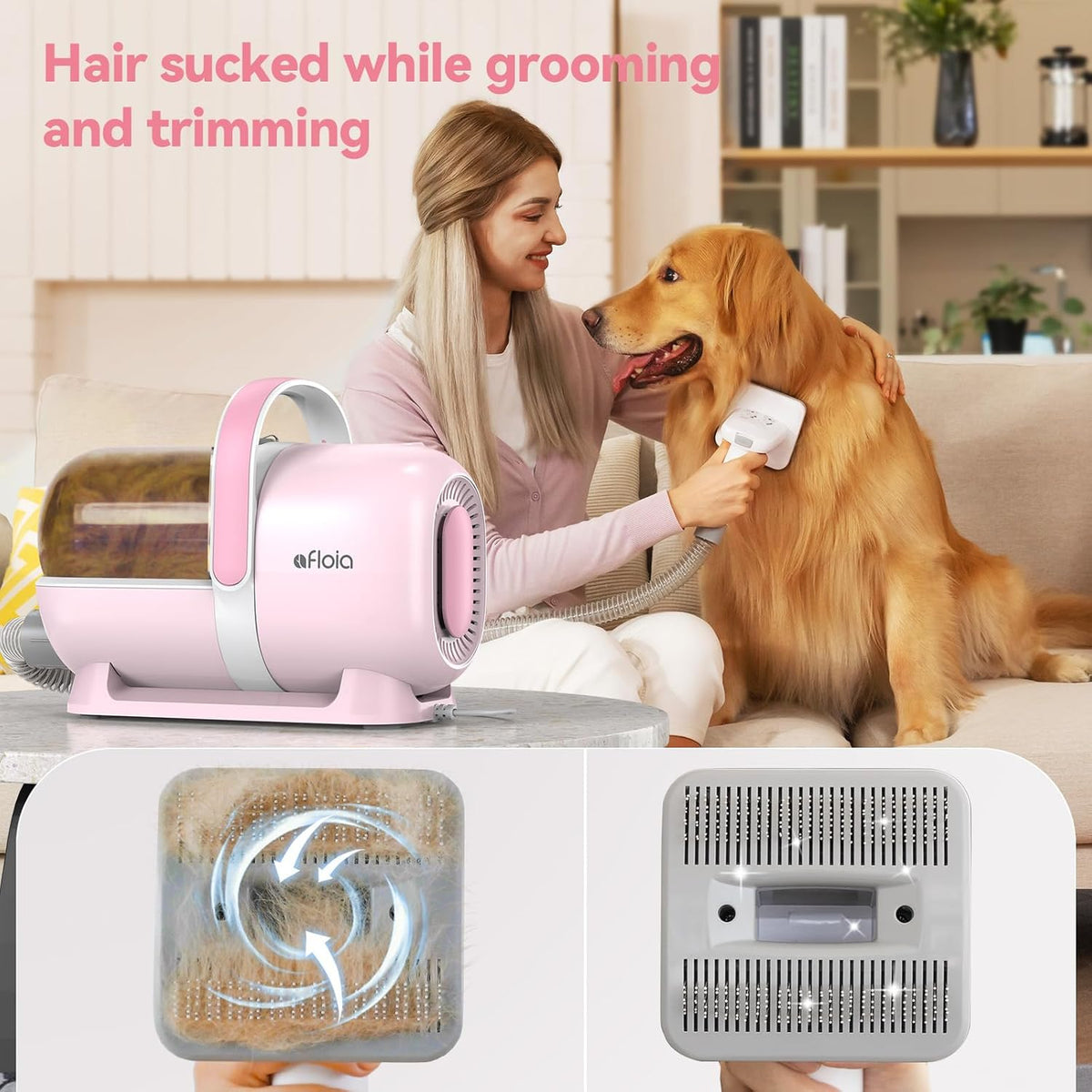 Afloia Dog Grooming Kit, Pet Grooming Vacuum & Dog Clippers Nail Trimmer Grinder & Dogs Brush for Shedding with 6 Pets Groom Tools, Low Noise Dogs Hair Remover Pets Supplies (White) - PuriLite
