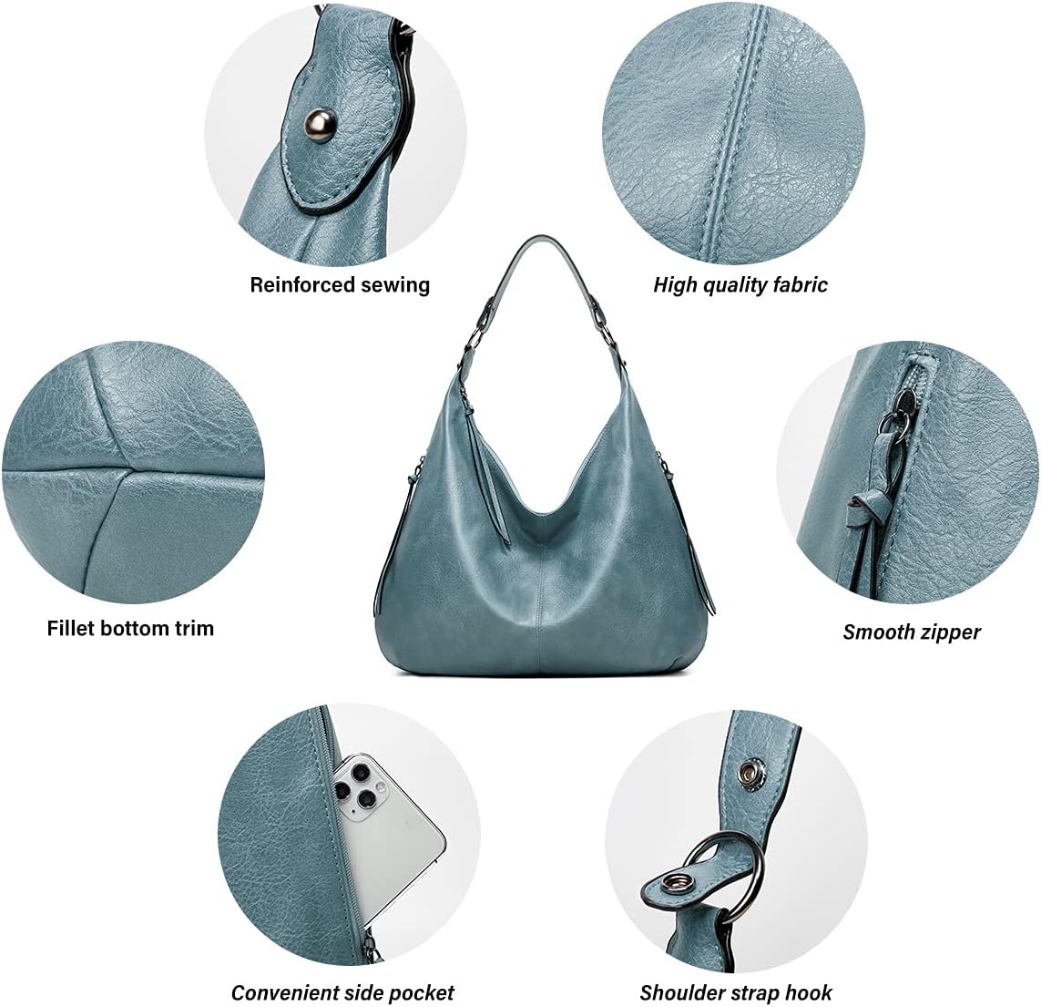Ashioup Hobo Bags for Women Soft PU Leather Shoulder Bag Vintage Slouchy Handbag with Zipper - PuriLite