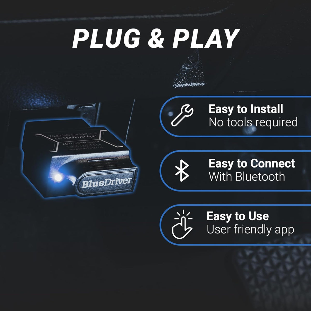 BlueDriver Bluetooth Pro OBDII Scan Tool for iPhone & Android - No Subscription Fee - OBD2 Car Scanner and Code Reader - Diagnose Check Engine, ABS, SRS, Airbag & 7000+ Issues on Vehicles 1996+ - PuriLite