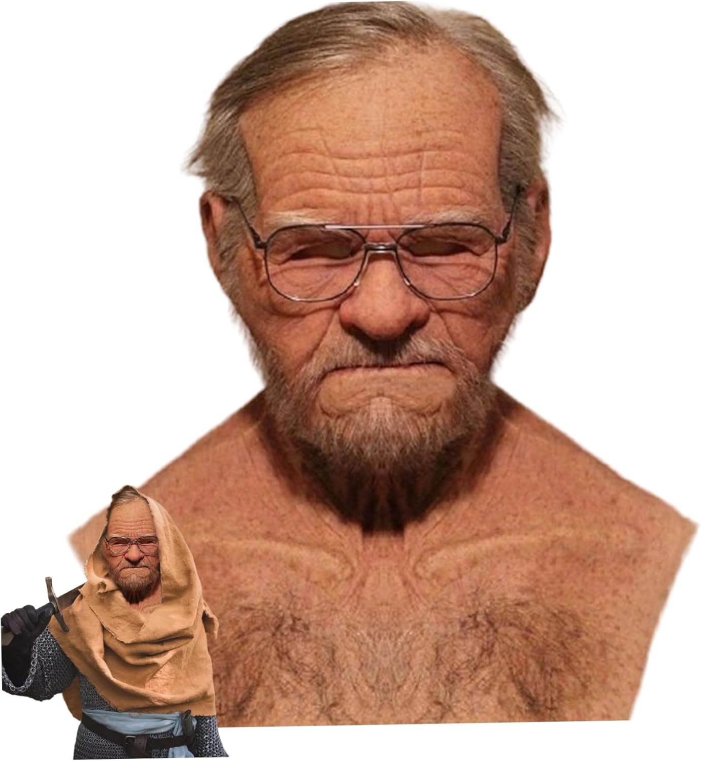 Old Man Mask, Realistic Breathable Latex Mask, Scary Halloween Props for Party, Costume, Cosplay, Masquerade, Realistic - PuriLite